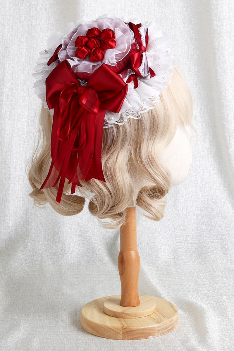 Rose Lace Lolita Bonnet + Hat + Hairband + Clip Hat + Crown