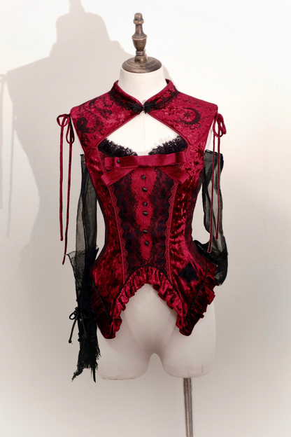 Gothic Velvet Sleeve Lolita Top + Vest + Skirt