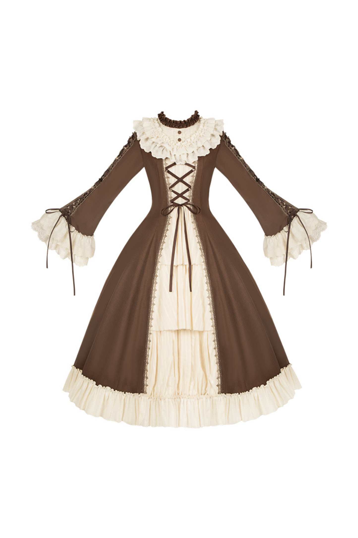 Lace Stand Collar Flared Sleeve Twin Doll Lolita Dress + Collar + Hat