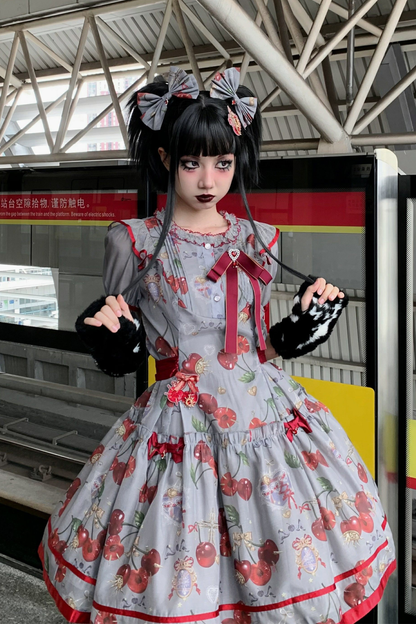 Retro Antique Cherry Sweet Lolita Dress + Jumper Skirt