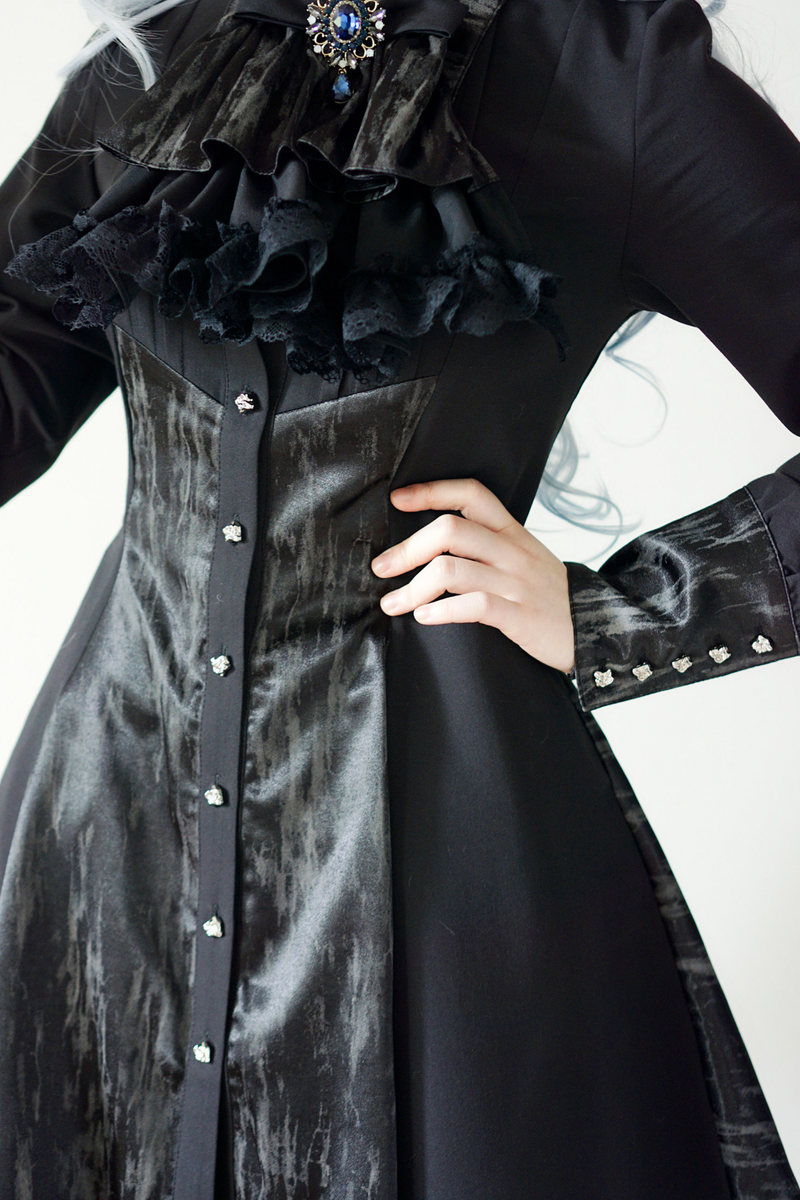 High Collar Blocking Asymmetrical Dress