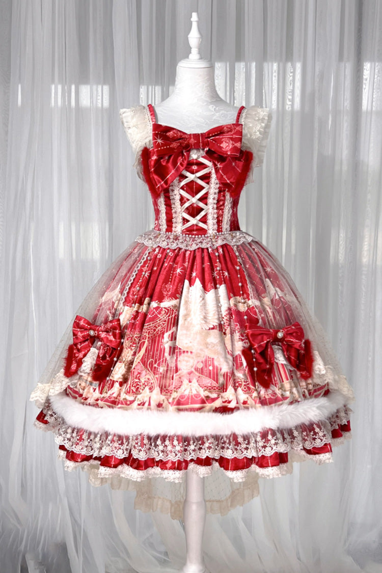 Red [happy New Year] Printed Ruffled Bow Lace Classic Chinese Style Lolita Jsk Dress