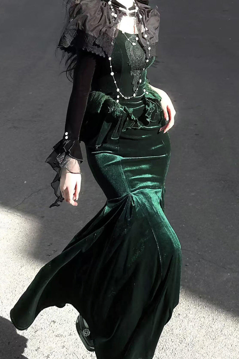 [pre-order] Dark Forest Lolita Fishtail Dress + Long Sleeve Short Cape