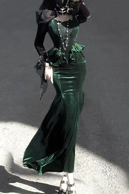 [pre-order] Dark Forest Lolita Fishtail Dress + Long Sleeve Short Cape