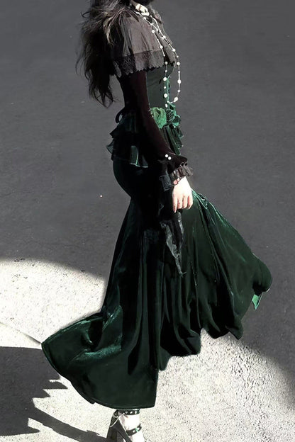 [pre-order] Dark Forest Lolita Fishtail Dress + Long Sleeve Short Cape