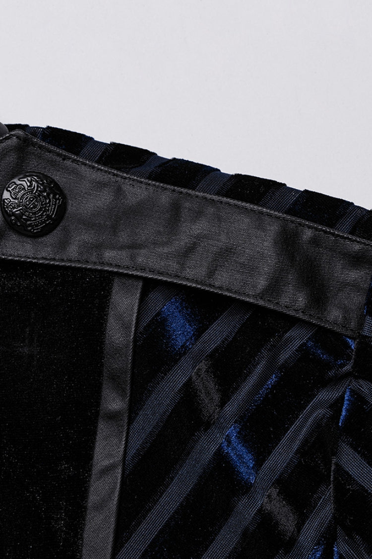 Black/blue Lapel Collar Stitching Slim Gothic Blouse