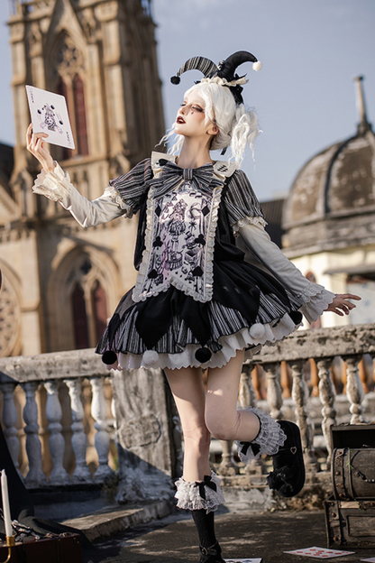 Doll Circus Pierrot Lolita Dress + Headband + Belt + Ribbon + Headband + Panel