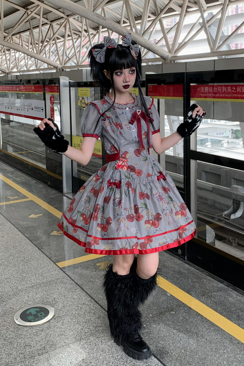 Retro Antique Cherry Sweet Lolita Dress + Jumper Skirt