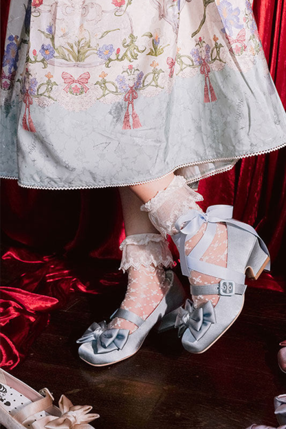 Lace-up Ribbon Satin Square Toe Shoes