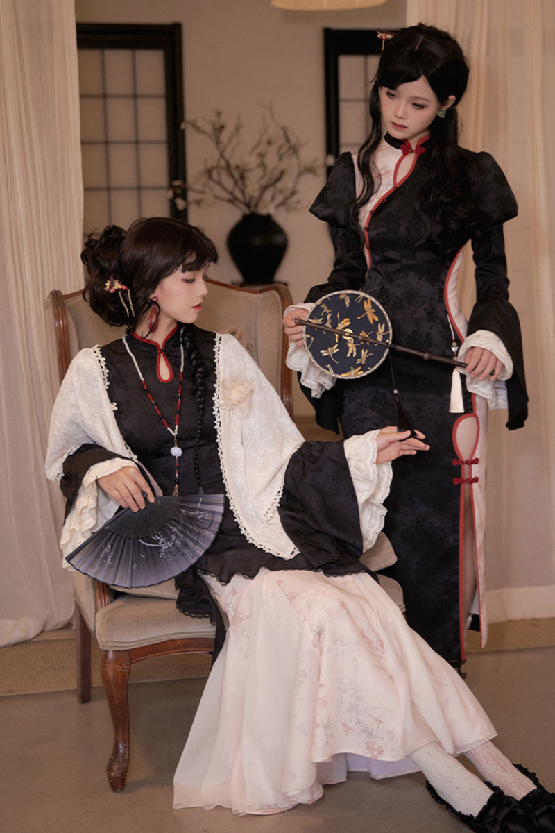 Retro Chinese-style Dress + Sleeves + Shawl + Accessories + Hairpin