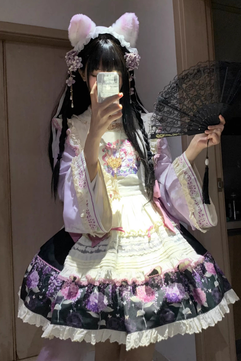Chinese-style Lolita Top + Skirt + Apron + Headband + Bonnet