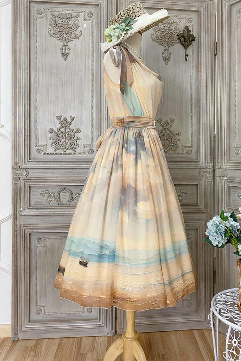 Marble Resort Chiffon Print Dress