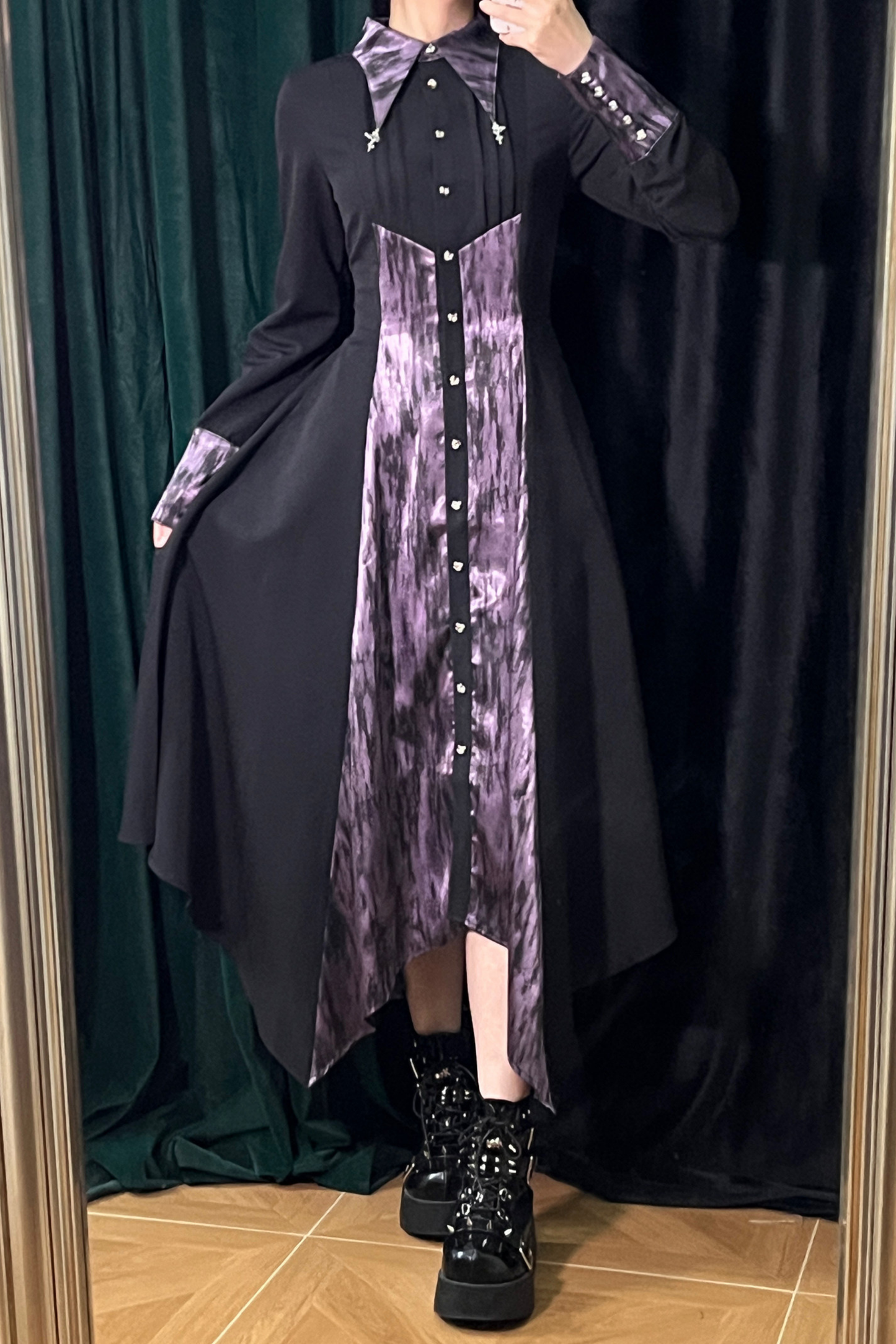 High Collar Blocking Asymmetrical Dress