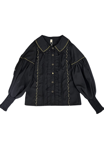 Retro Lolita Shirt + Lace-up High-waist Lolita Skirt