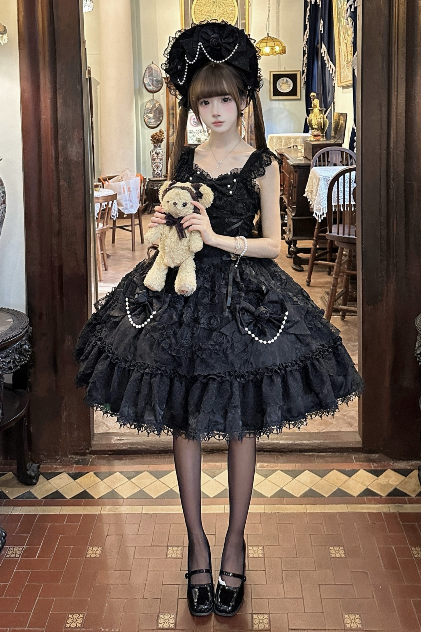 Rose Ruffle Princess Jumper Skirt + Bag Ribbon + Bonnet
