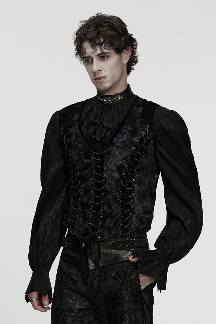 Black V Collar Sleeveless Lace-up Buckle Straps Gothic Vest