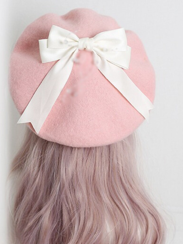 Girly Ribbon Pom-pom Beret
