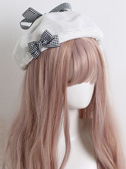 Plaid Lace Ribbon Beret