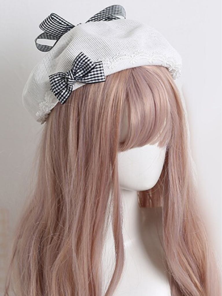 Plaid Lace Ribbon Beret