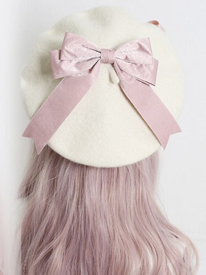 Girly Ribbon Pom-pom Beret