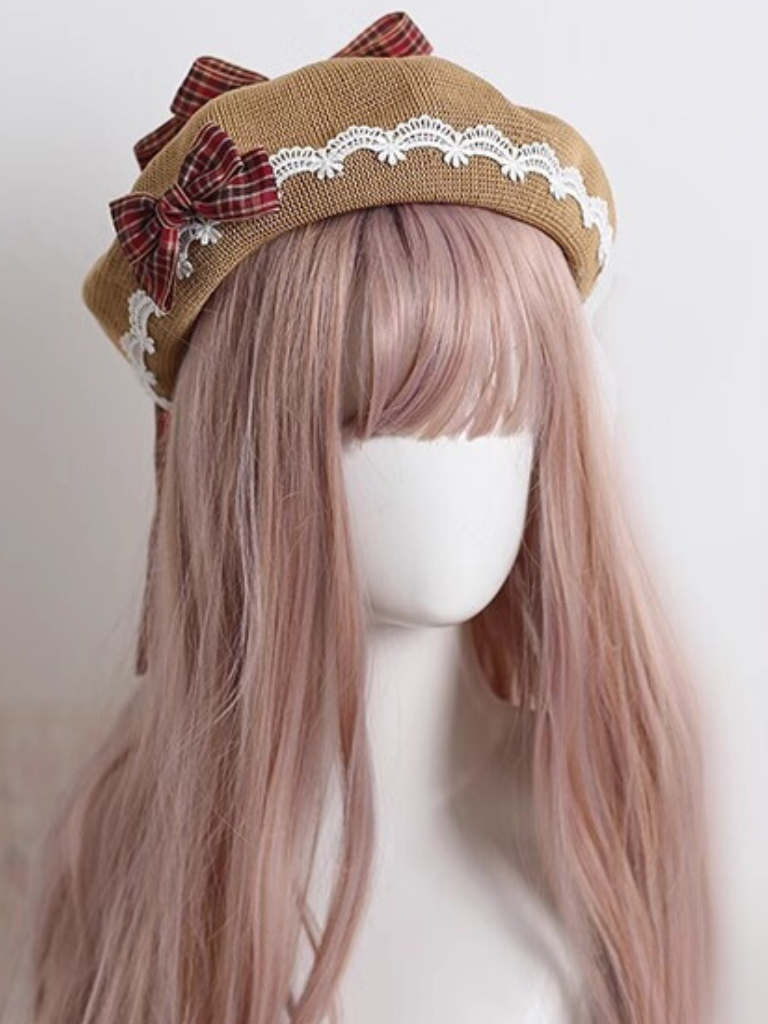 Plaid Lace Ribbon Beret