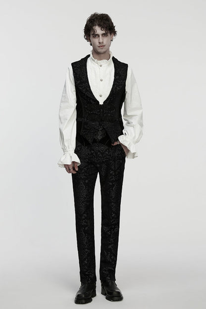 Black Sleeveless Jacquard Buckled Gothic Vest