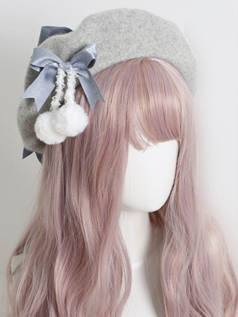 Girly Ribbon Pom-pom Beret