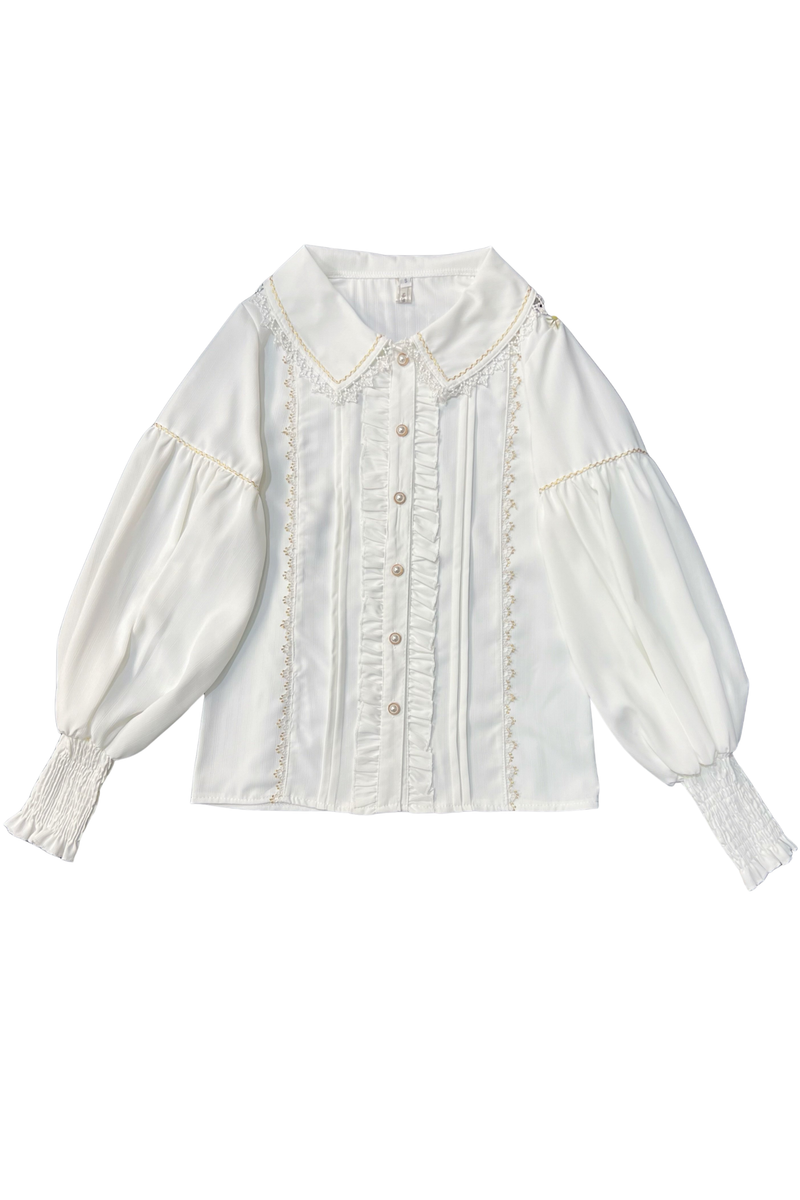 Retro Lolita Shirt + Lace-up High-waist Lolita Skirt