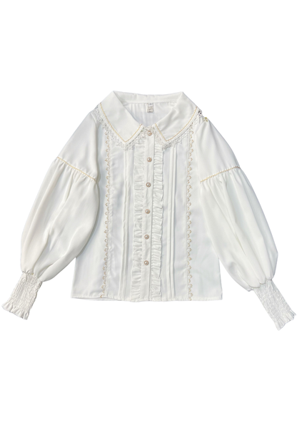 Retro Lolita Shirt + Lace-up High-waist Lolita Skirt