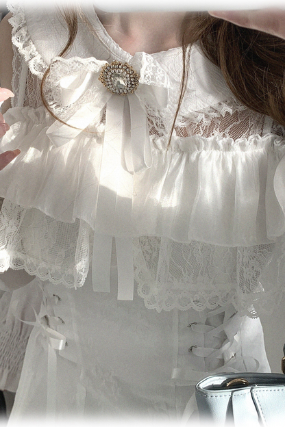 Off Shoulder Lace Up Lace Dress