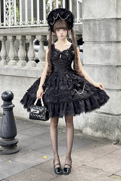 Rose Ruffle Princess Jumper Skirt + Bag Ribbon + Bonnet