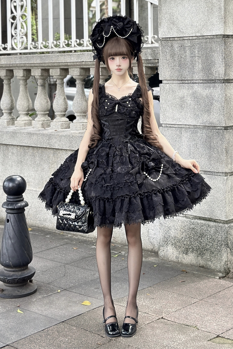 Rose Ruffle Princess Jumper Skirt + Bag Ribbon + Bonnet