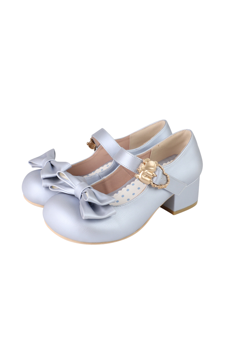 Satin Sheep Puff Ribbon Shoes