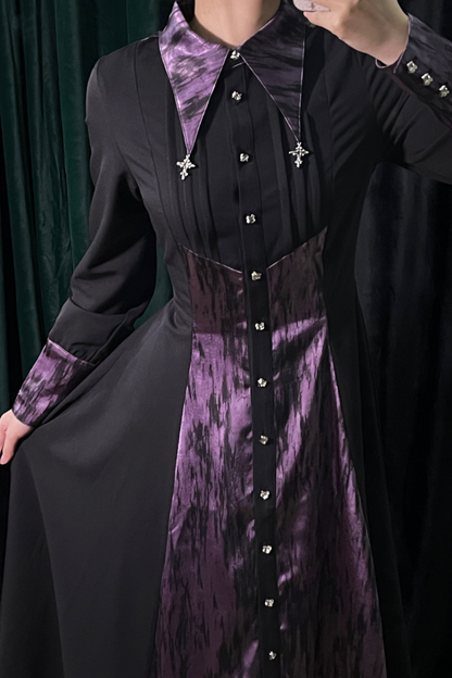 High Collar Blocking Asymmetrical Dress