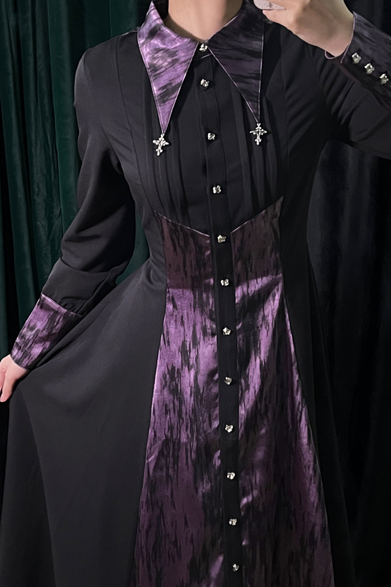 High Collar Blocking Asymmetrical Dress