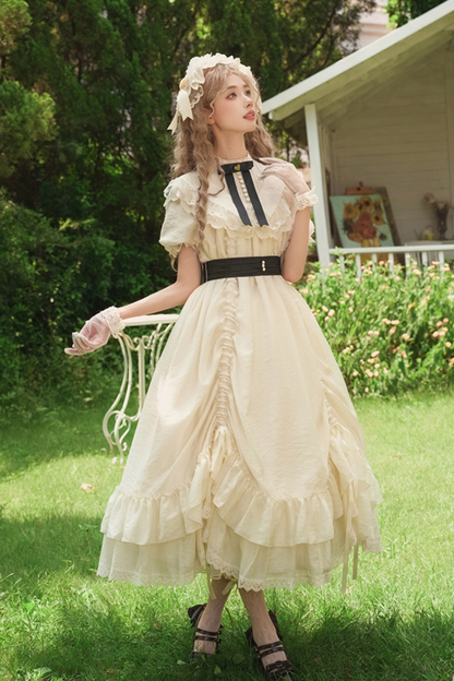 [pre-order] Rose Ruffle Lolita Dress + Dress + Belt + Brooch + Ribbon + Headband + Sleeve