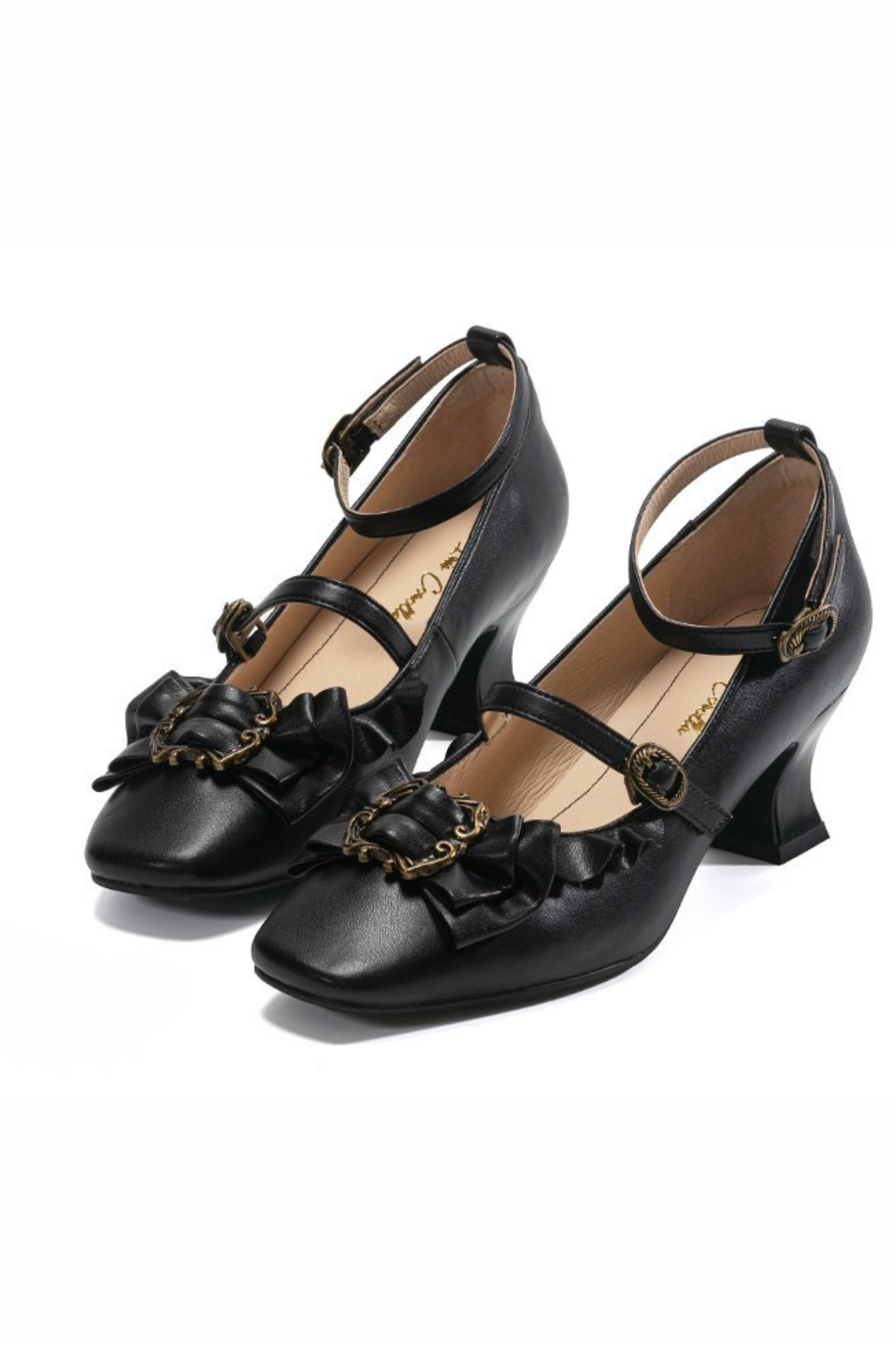 Leather Ribbon Ruffle Lolita Heels
