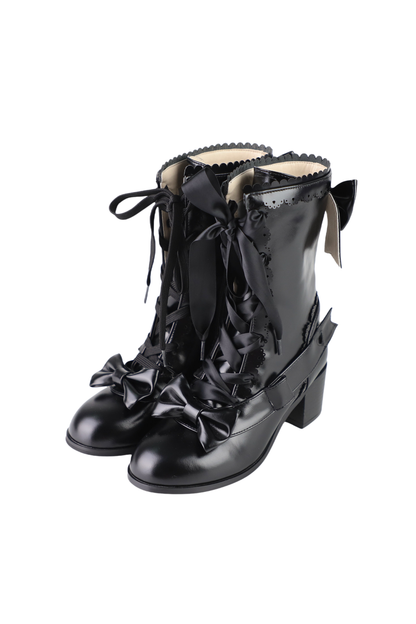Ribbon Lace Up Mid Calf Boots