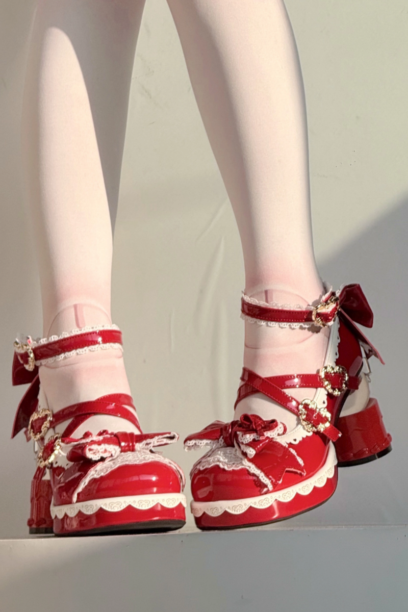 Ribbon Lace Lolita Crystal Heels
