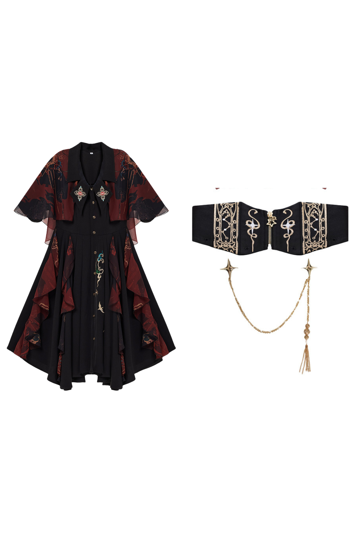Chinese-style Embroidery Dress + Belt + Girdle