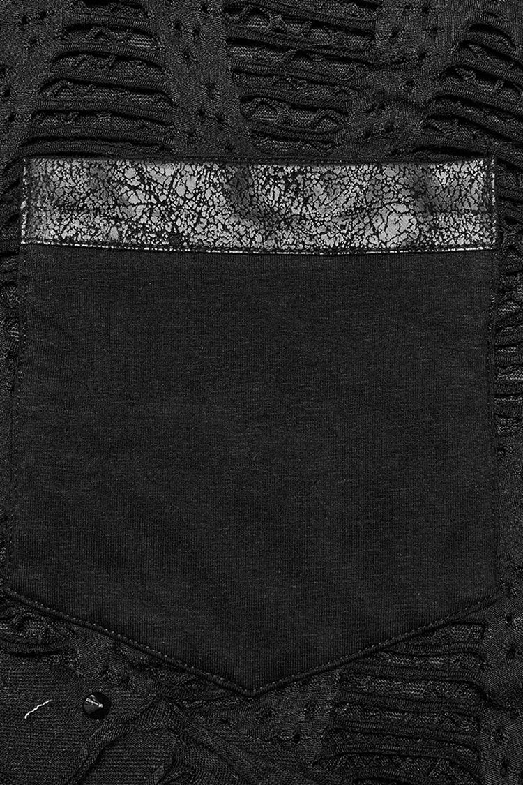 Black Short Sleeves Stitching Mesh Ripped Punk T-shirt