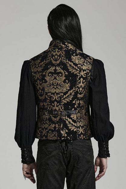 Stand Collar Jacquard Print Stitching Metal Ring Decoration Gothic Vest 2 Colors