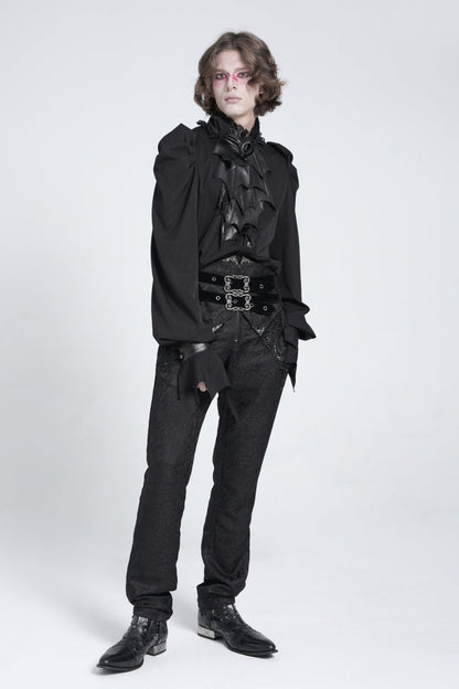 Black Stand Collar Long Puff Sleeves Gothic Batlike Blouse