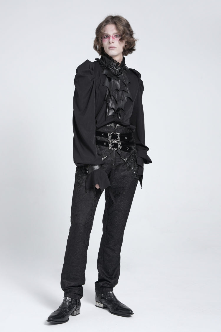 Black Stand Collar Long Puff Sleeves Gothic Batlike Blouse