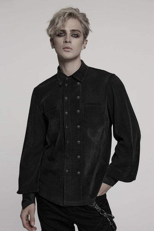 Black Double-breasted Long Puff Sleeves Gothic Blouse