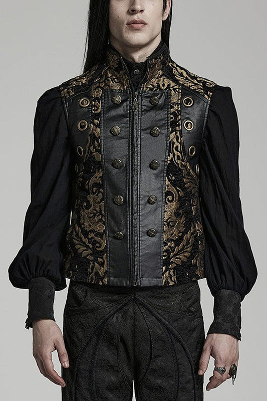Stand Collar Jacquard Print Stitching Metal Ring Decoration Gothic Vest 2 Colors