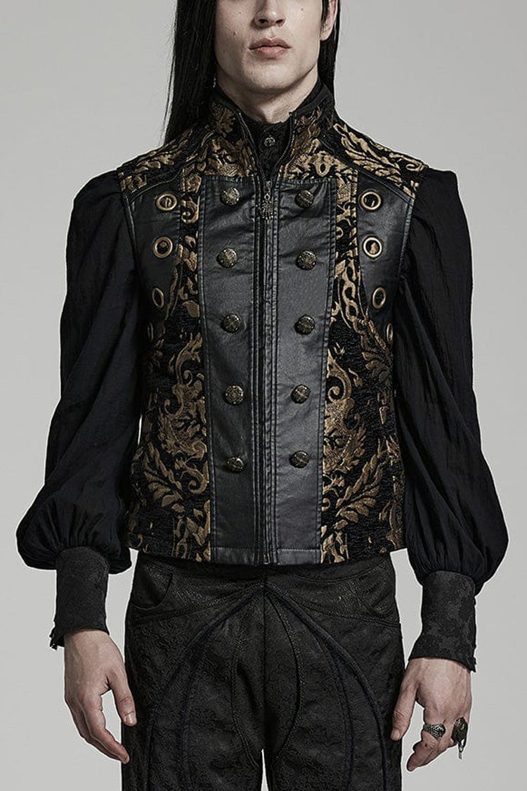 Stand Collar Jacquard Print Stitching Metal Ring Decoration Gothic Vest 2 Colors