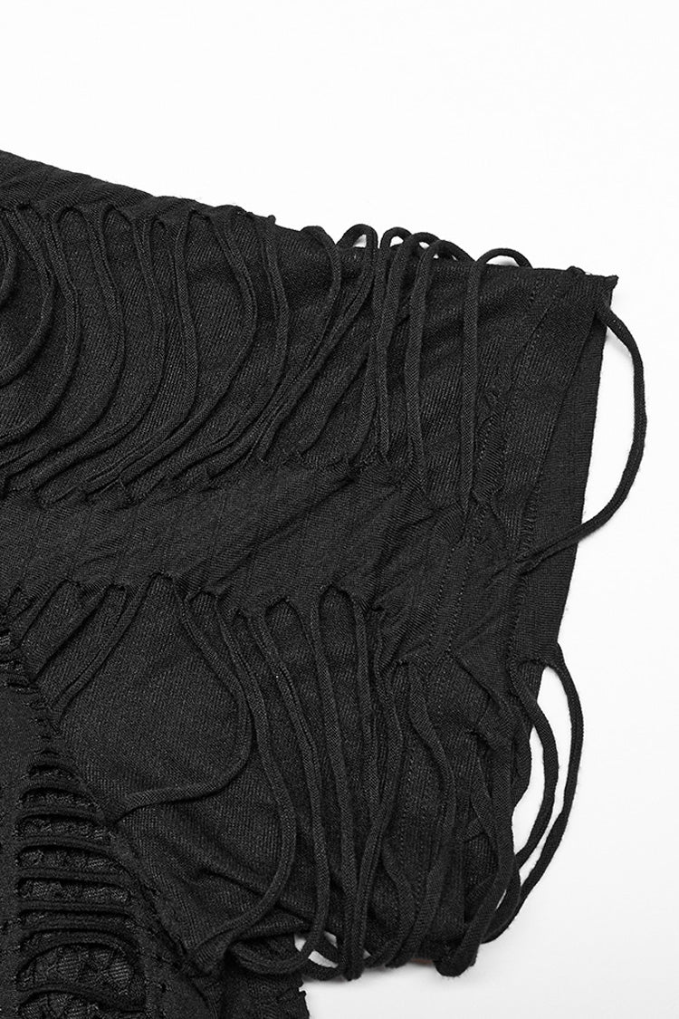 Black Short Sleeves Stitching Mesh Ripped Punk T-shirt
