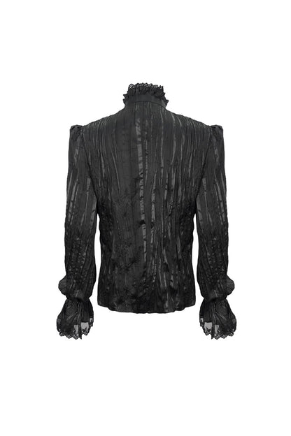 Black Stand Collar Striped Collar Lace Gothic Shirt