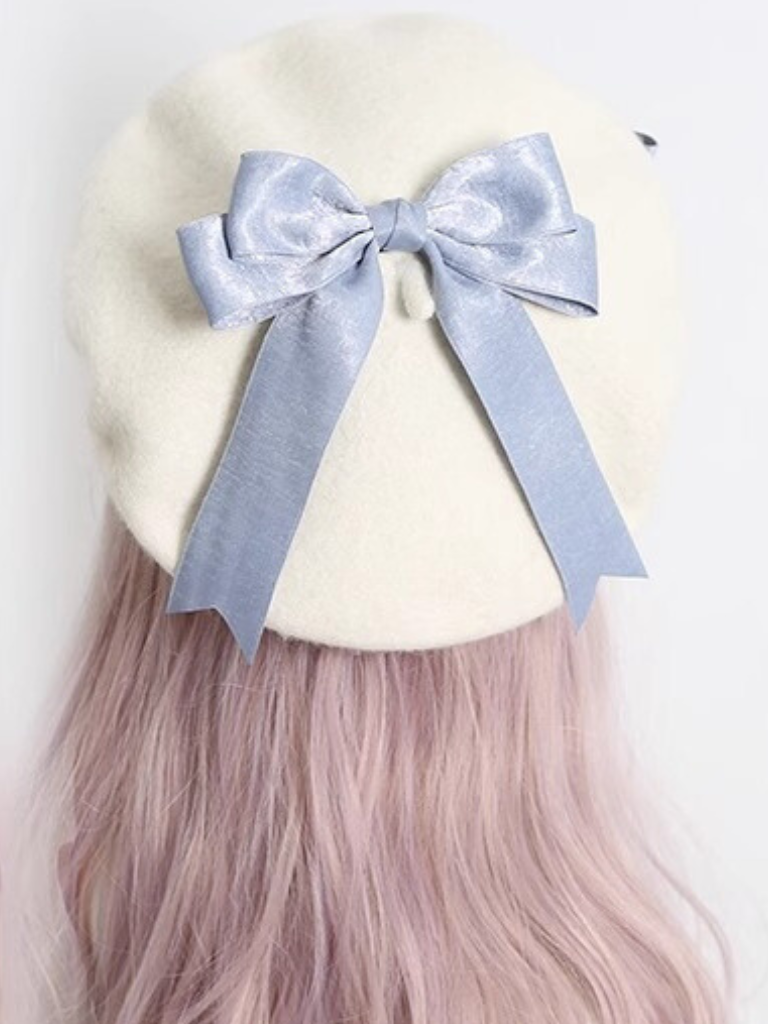 Girly Ribbon Pom-pom Beret